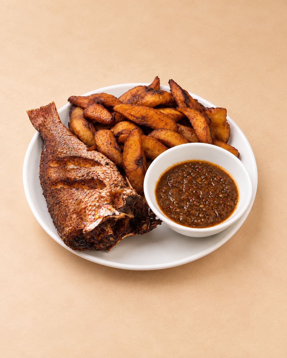 Plantain and Fried Fish at Calabash Lounge